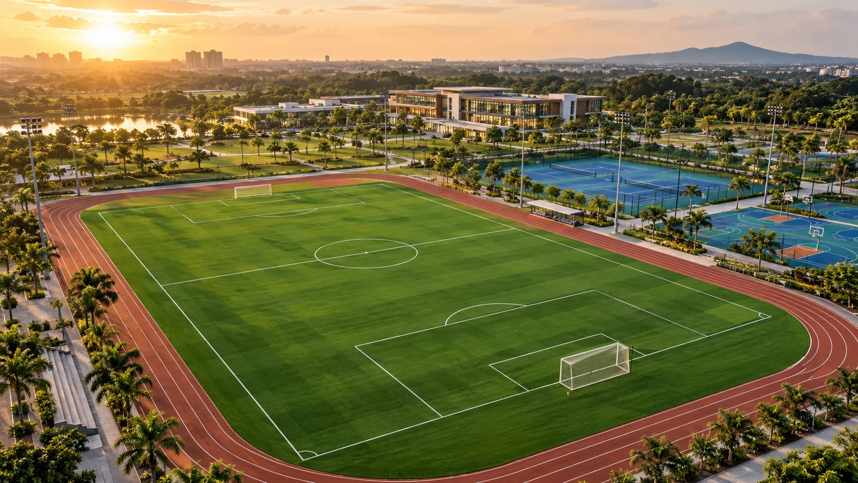 Concept of a landscaped outdoor sporting campus